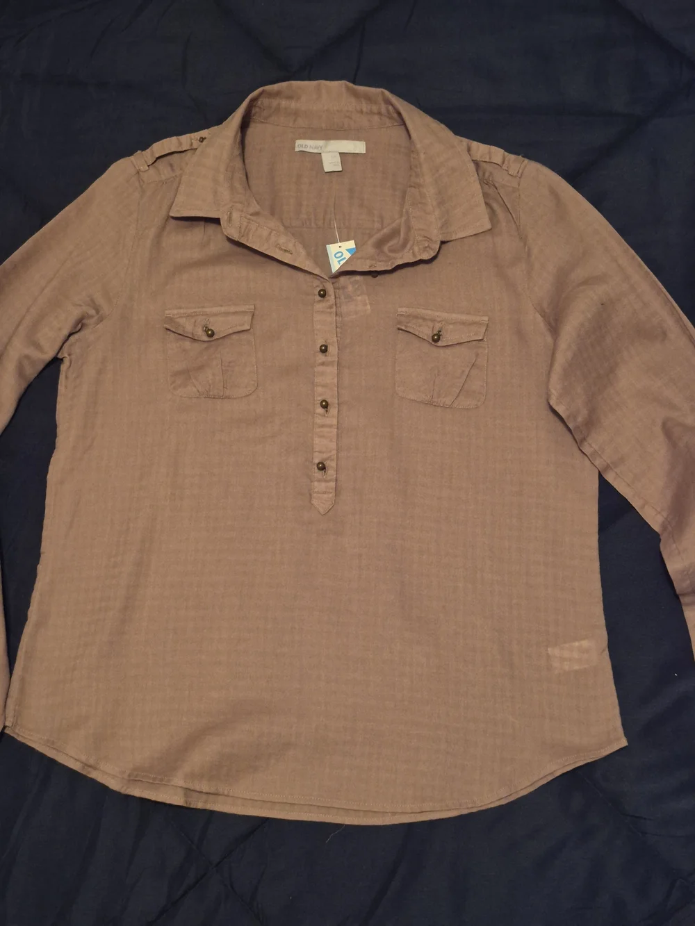Old Navy Mauve Brown Long Sleeve Button Pullover Blouse - Picture 3 of 7